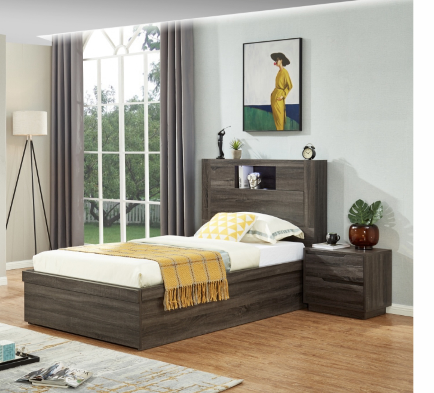 Boston king single bed frame + side gas lift and foot draw dark grey ...