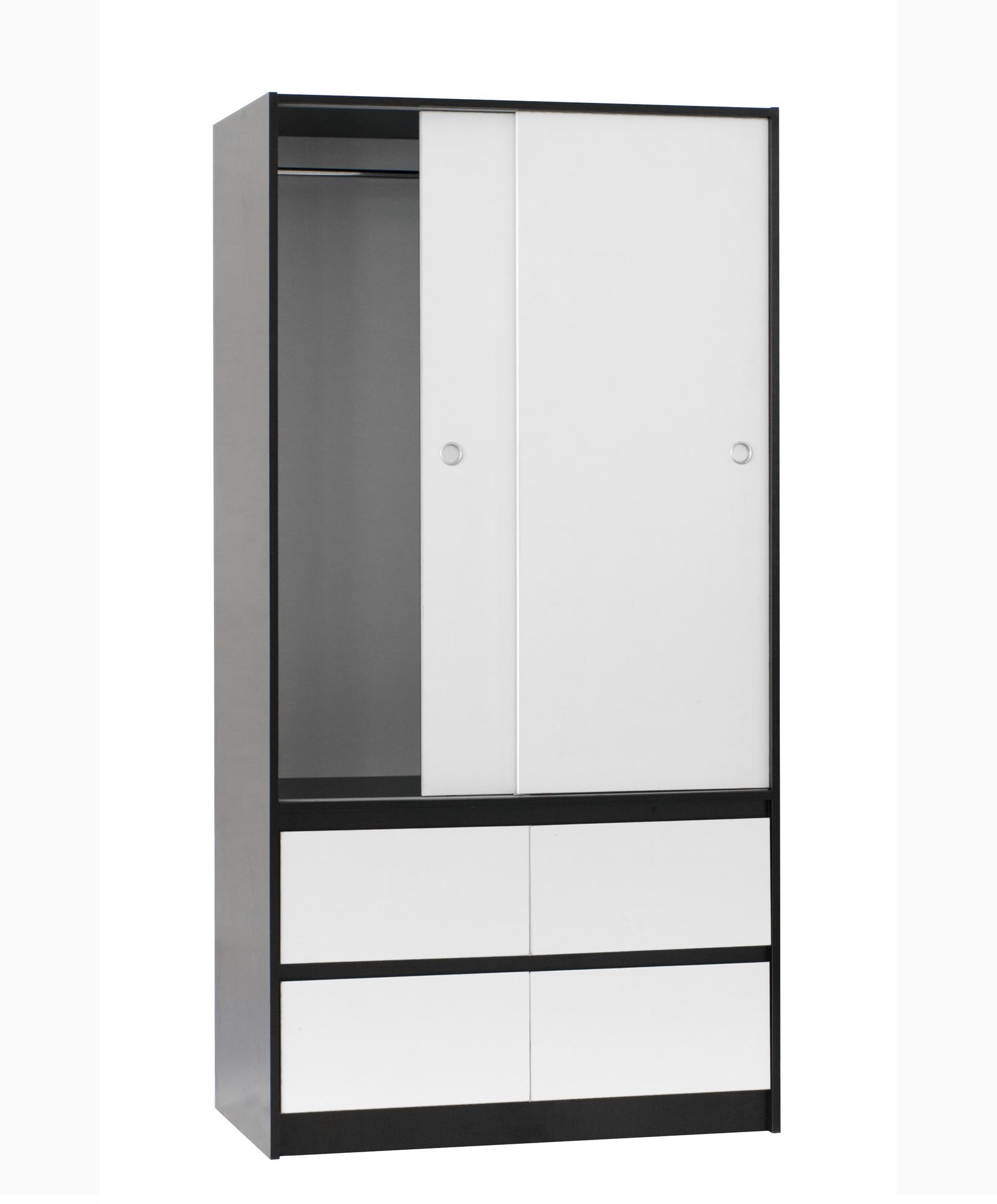 White Robe Slider 90cm Cue sliding robe+ 4draw dark walnut & Matt white 90wx52dx179h ...