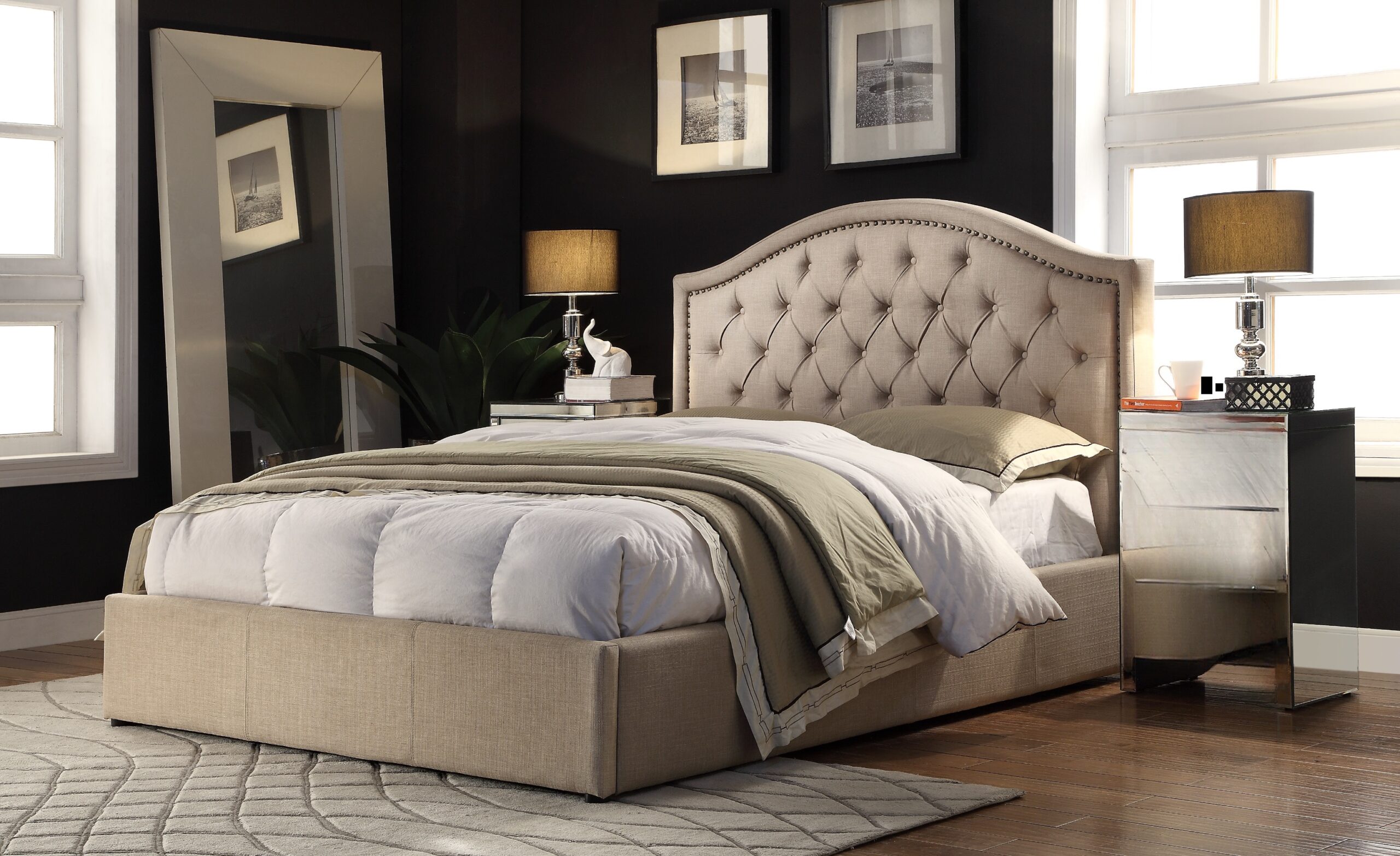 Windsor Queen bed frame beige - standard - One Stop Furniture