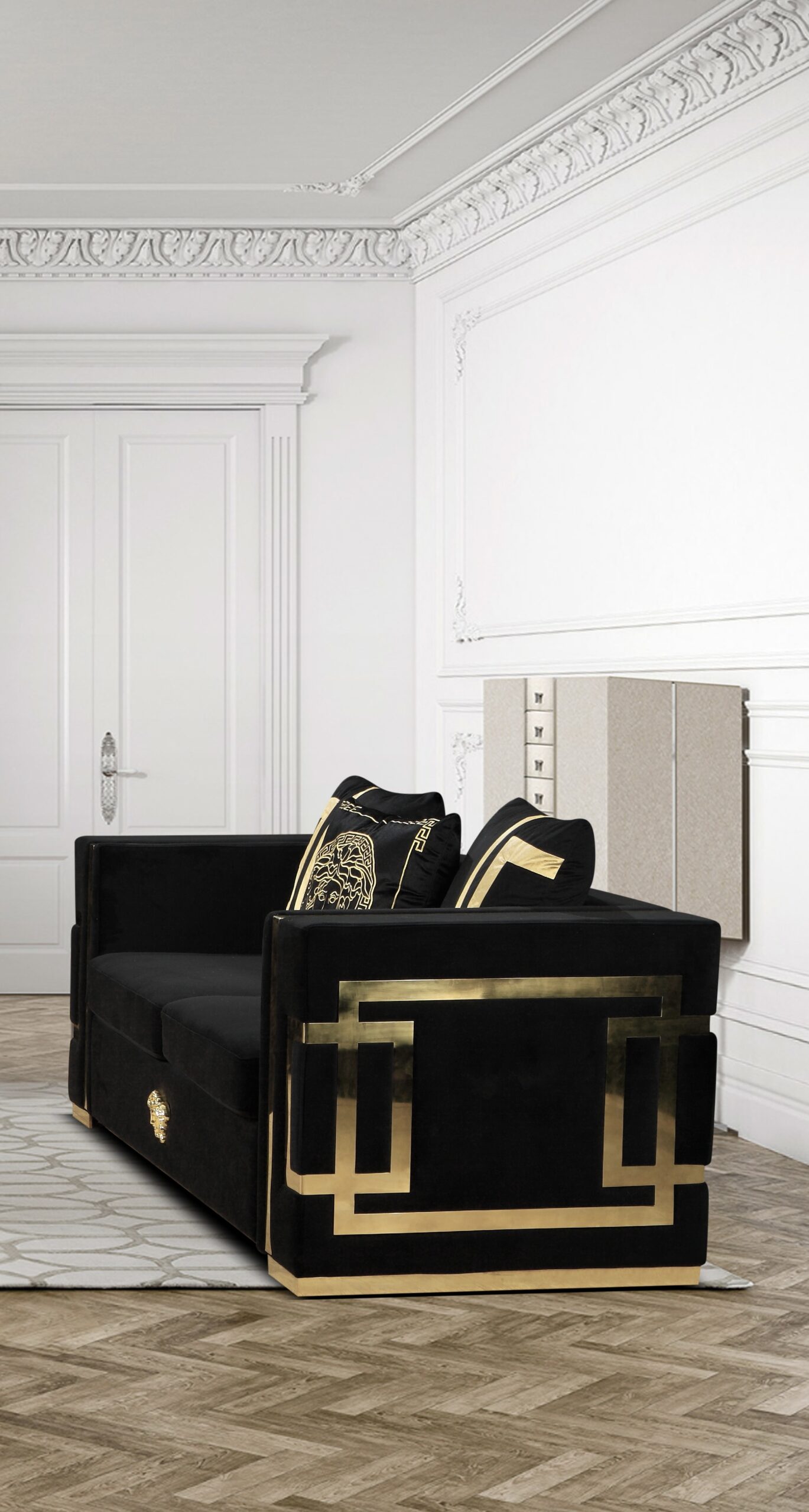 2 seater Apollo lounge black & gold - One Stop Furniture