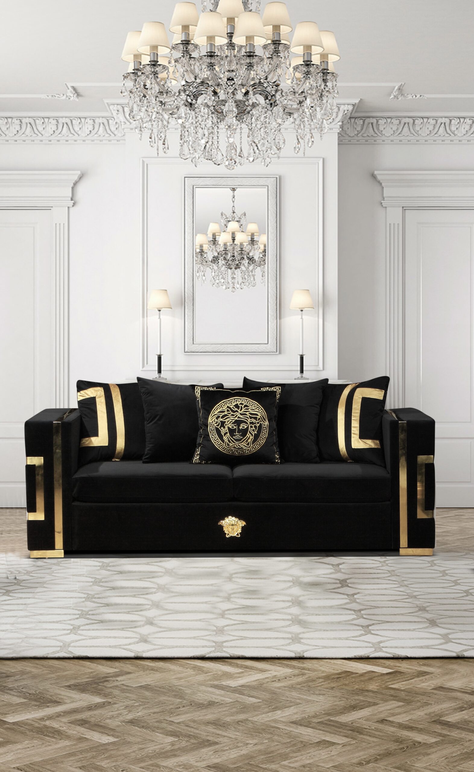3 seater Apollo lounge black & gold - One Stop Furniture