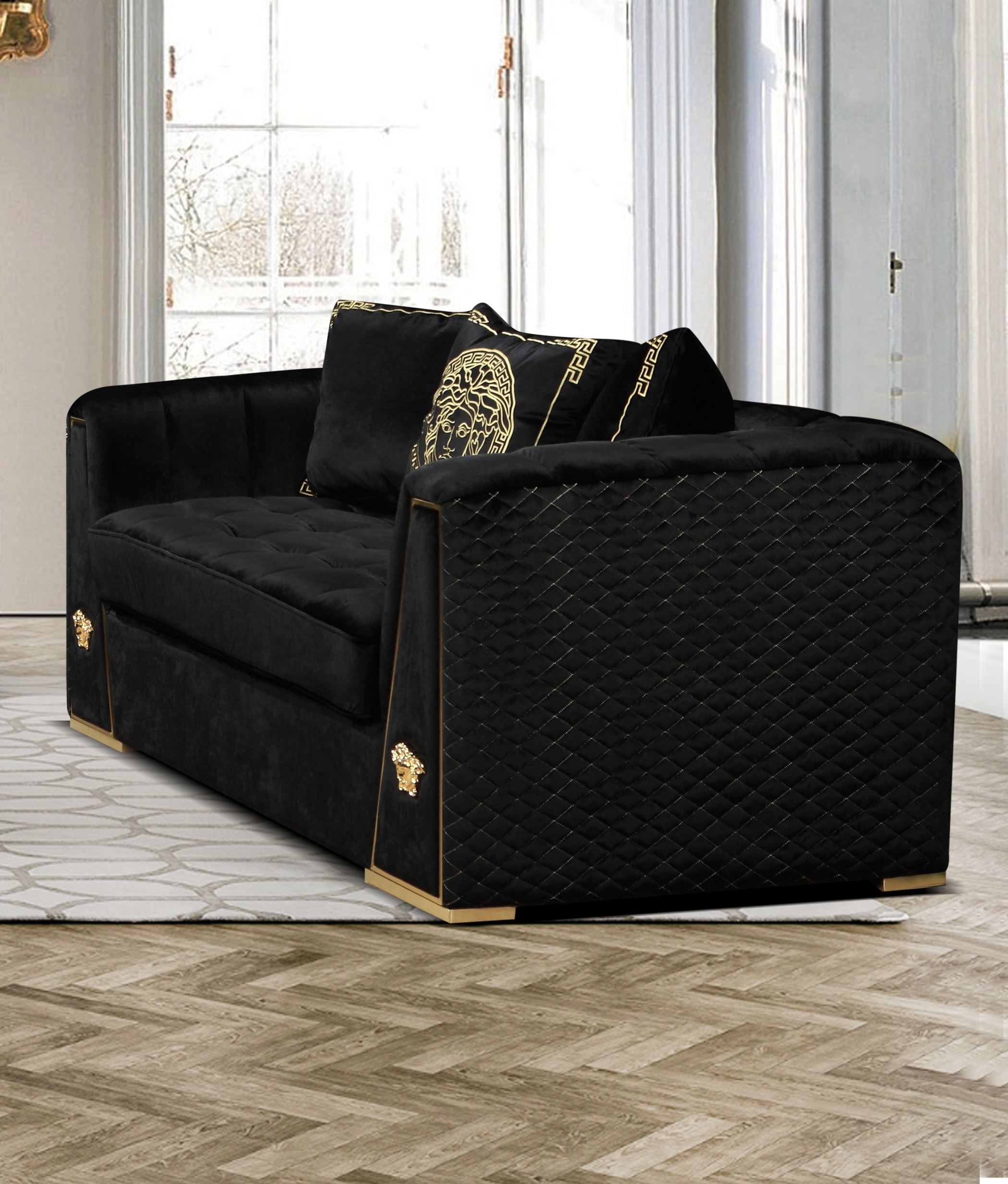 2 seater Vasco lounge black & gold - One Stop Furniture